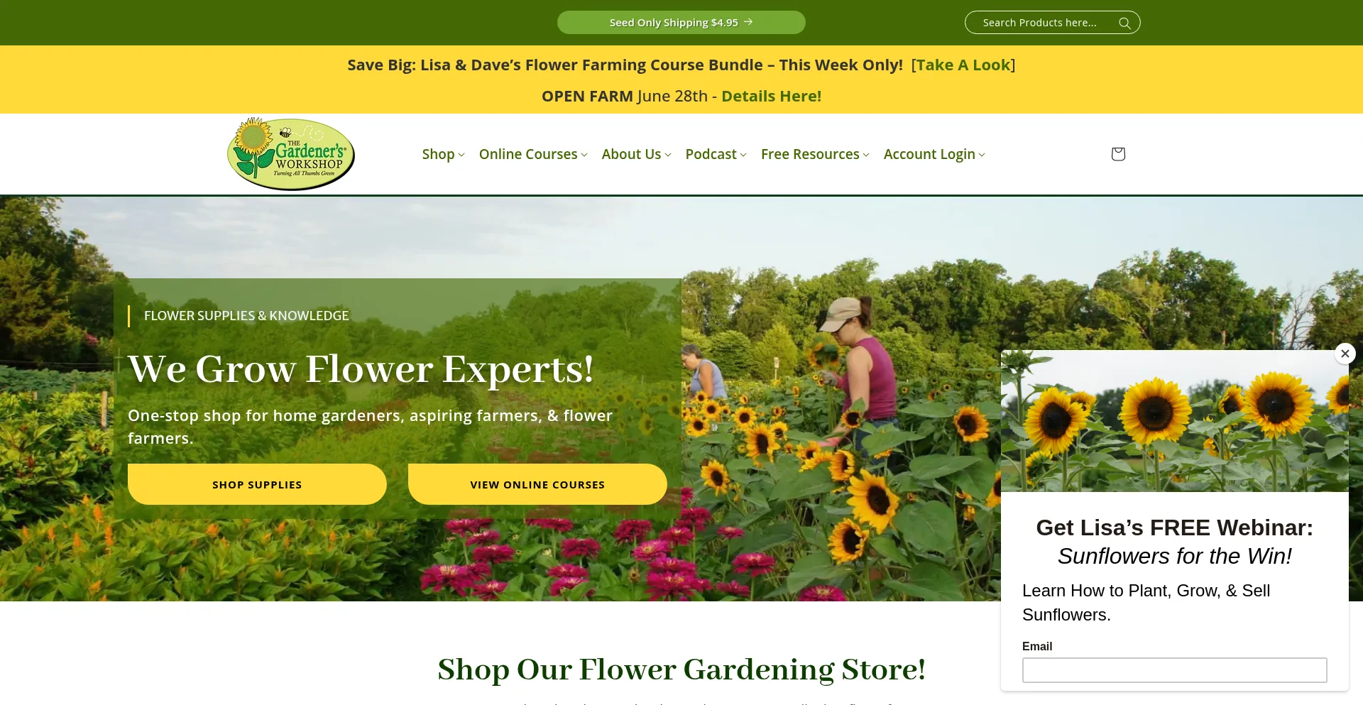 Website screenshot of Thegardenersworkshop.com
