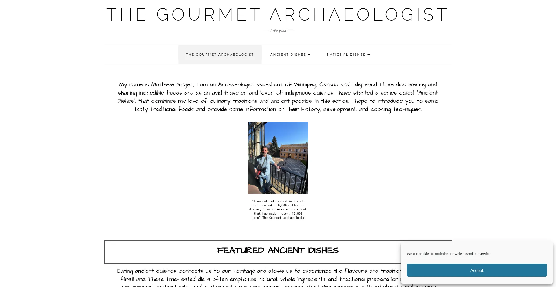Website screenshot of Thegourmetarchaeologist.com