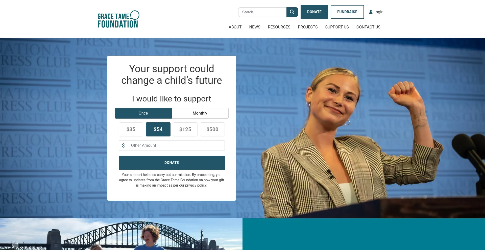 Website screenshot of Thegracetamefoundation.org.au
