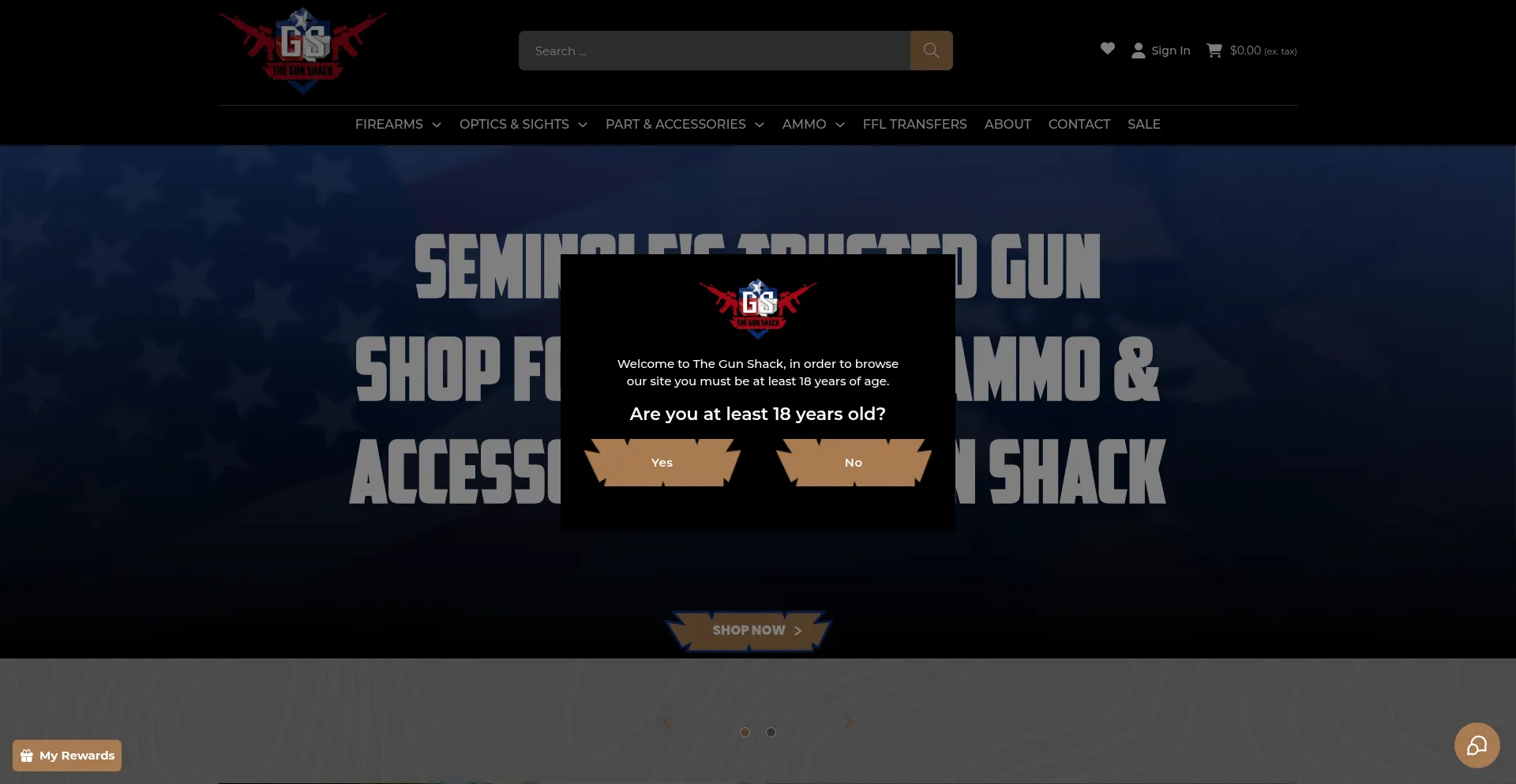 Website screenshot of Thegunshacktx.com