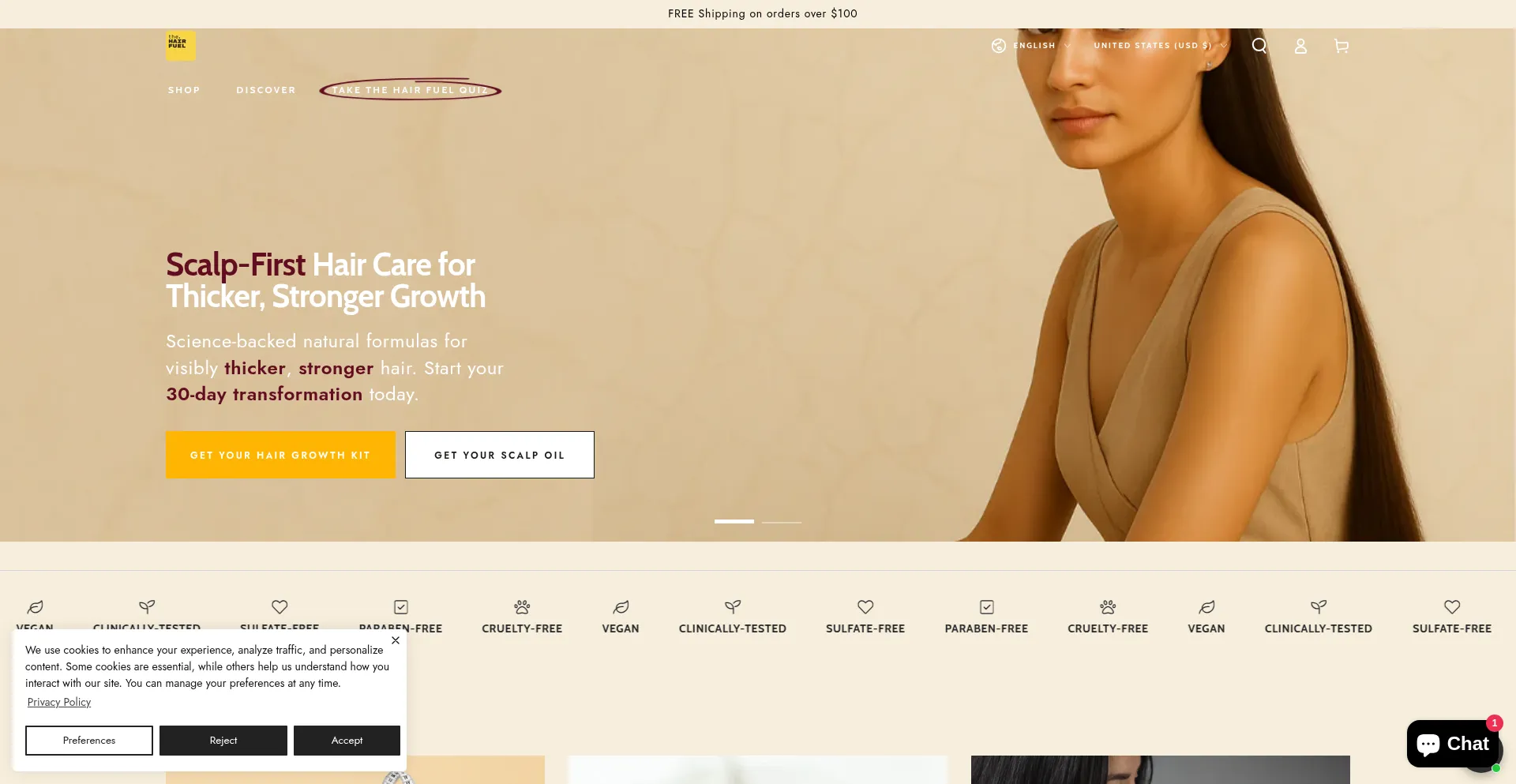 Website screenshot of Thehairfuel.com