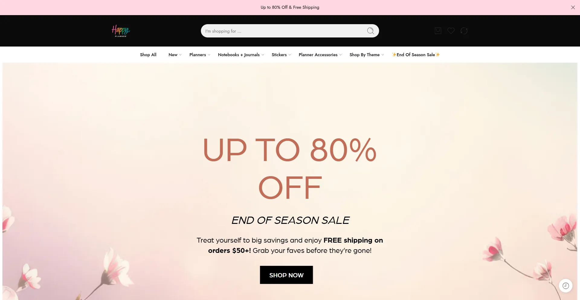 Website screenshot of Thehappyplannerstore.com