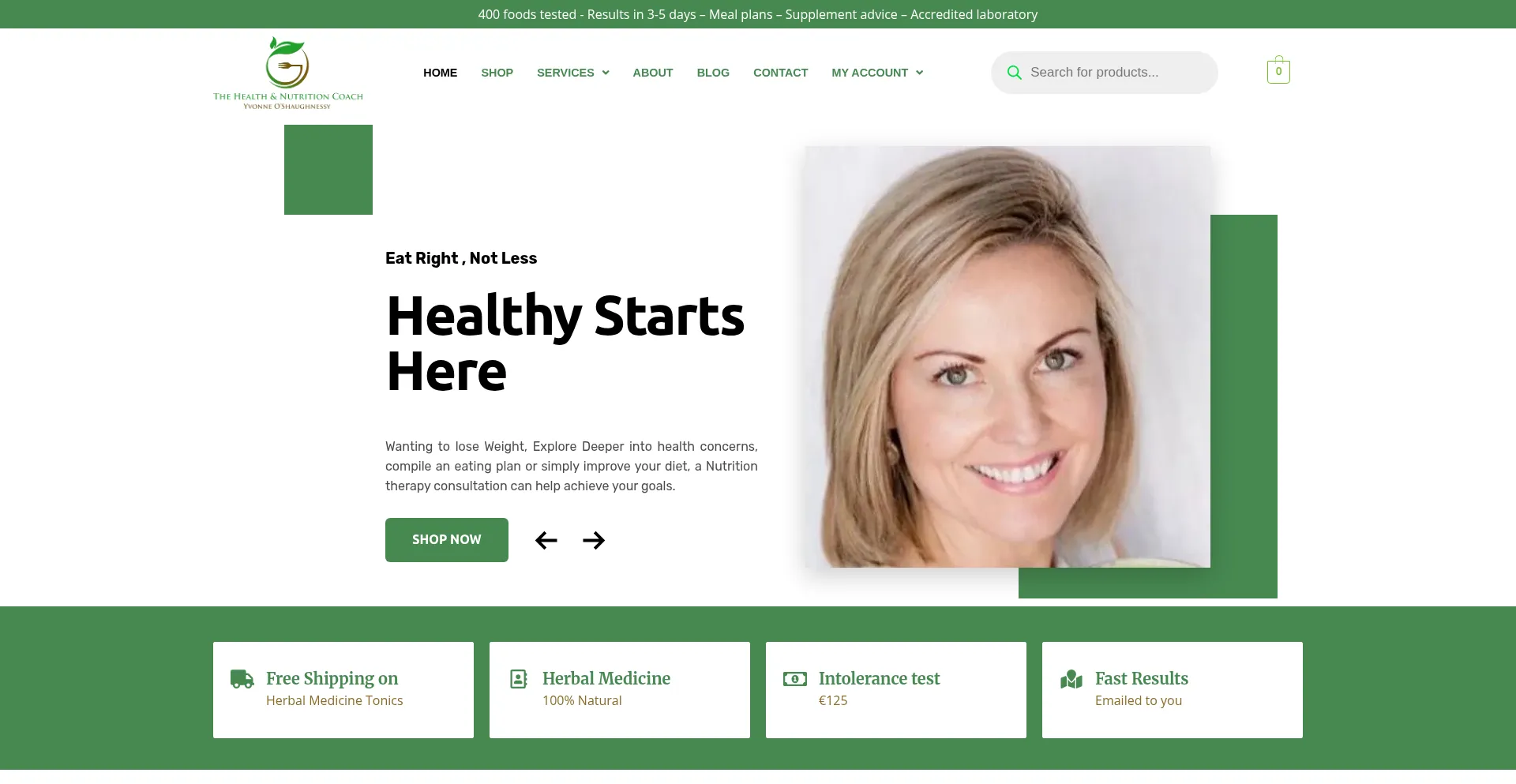 Website screenshot of Thehealthandnutritioncoach.com