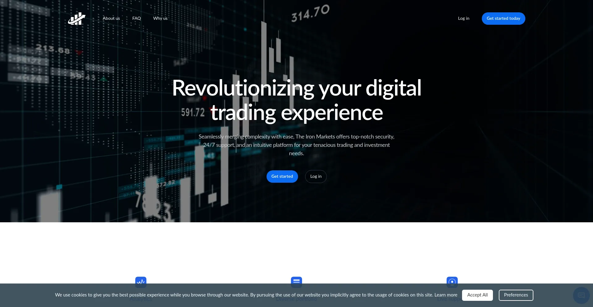 Website screenshot of Theironmarkets.com