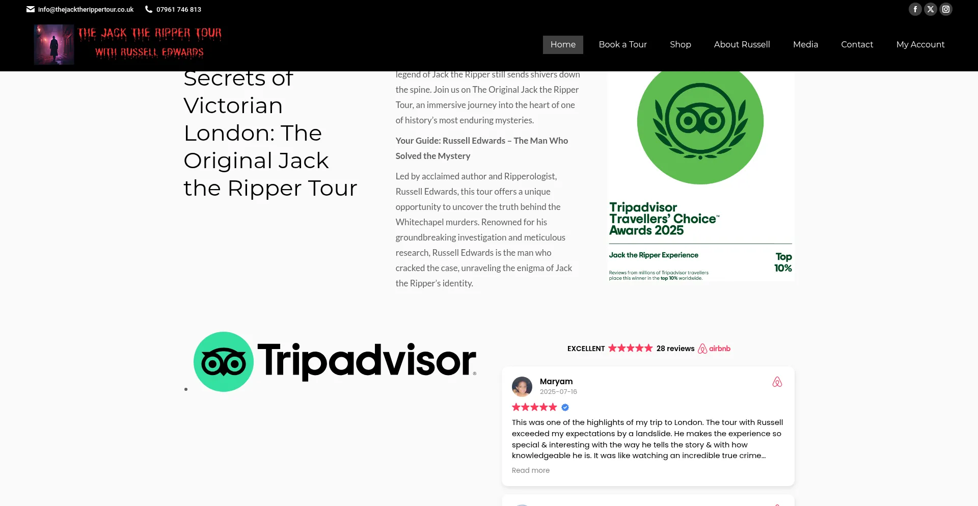 Website screenshot of Thejacktherippertour.co.uk