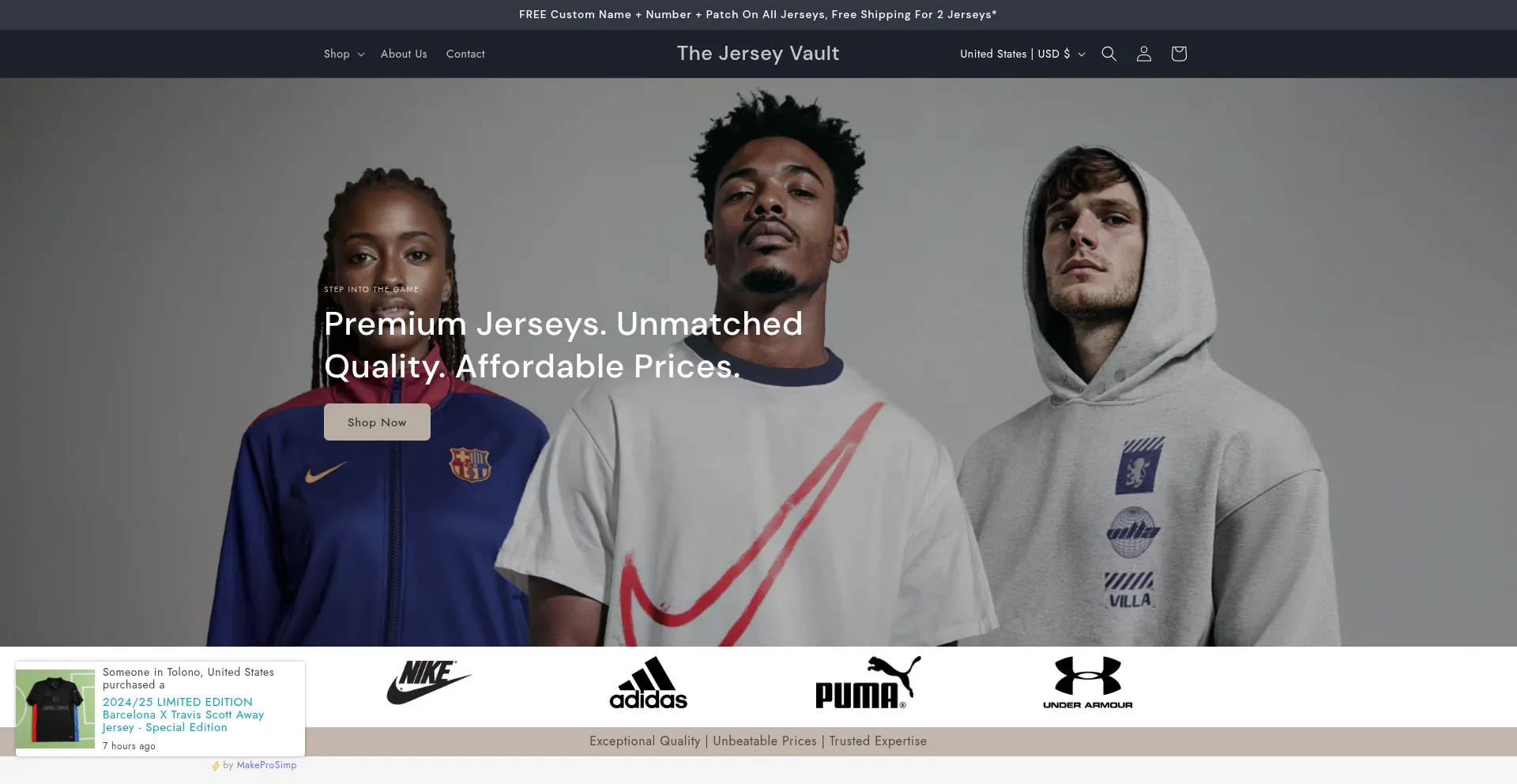 Website screenshot of Thejerseyvault.org