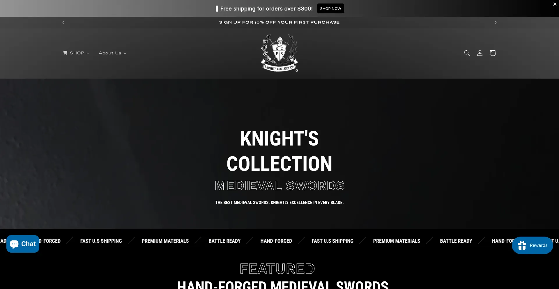 Website screenshot of Theknightscollection.com