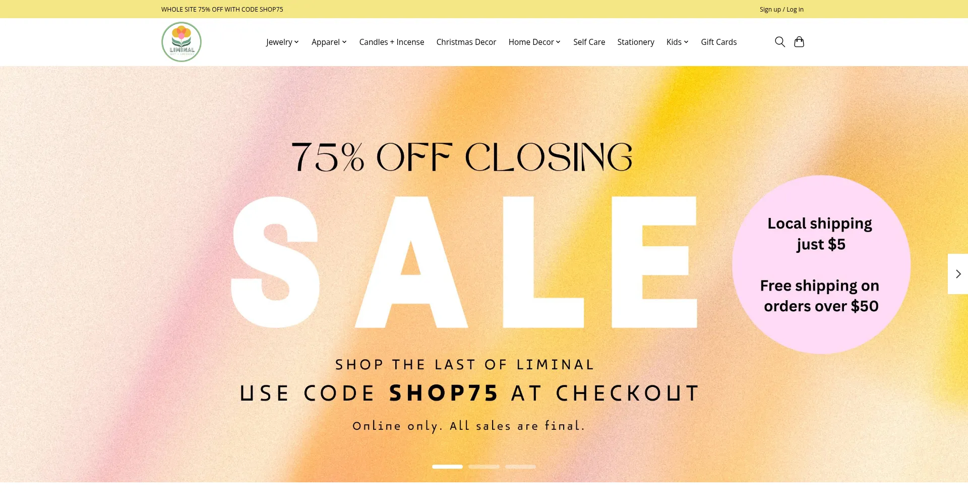 Website screenshot of Theliminalshop.com