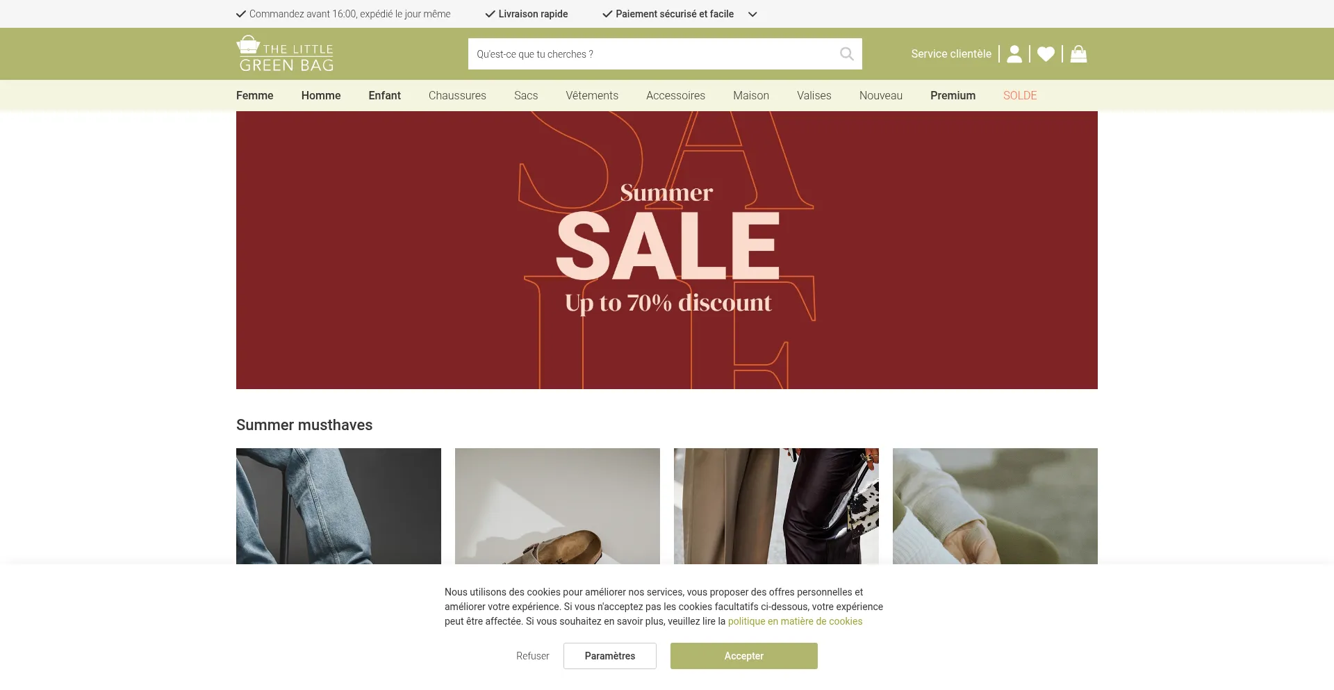 Website screenshot of Thelittlegreenbag.fr