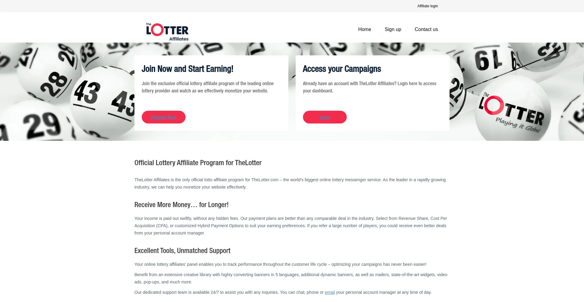 Website screenshot of Thelotter-affiliates.com
