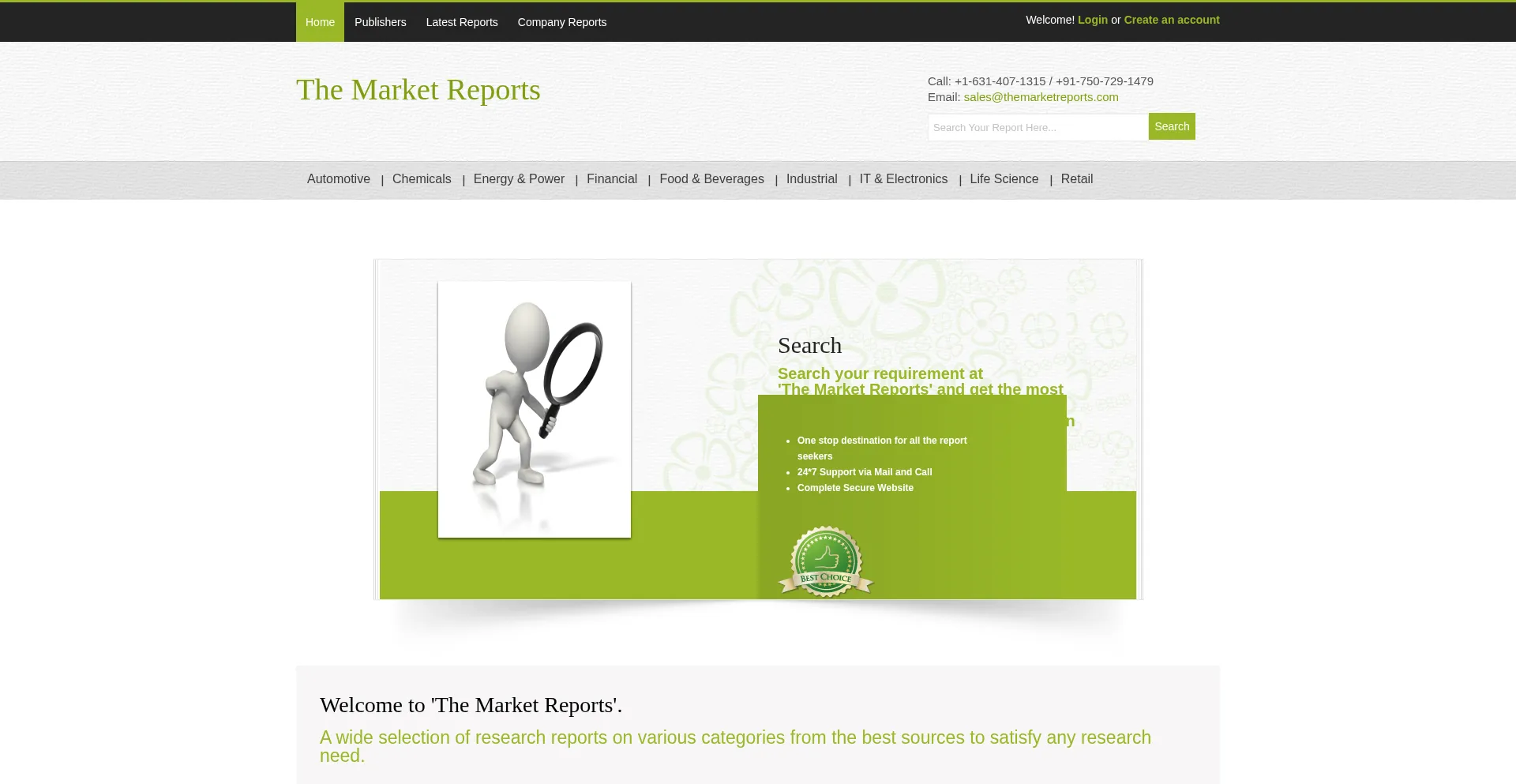 Website screenshot of Themarketreports.com