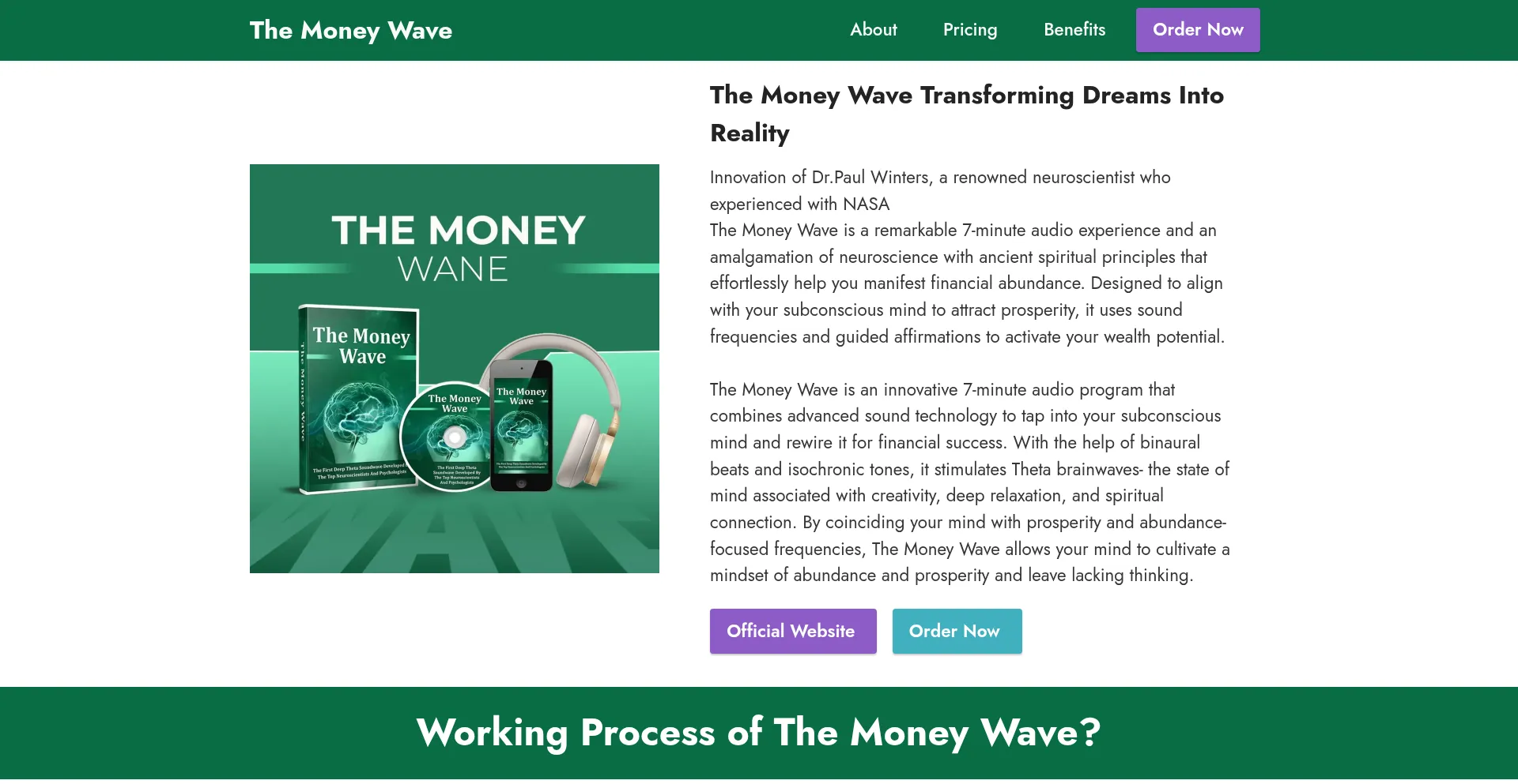 Website screenshot of Themoneywave-shop.com