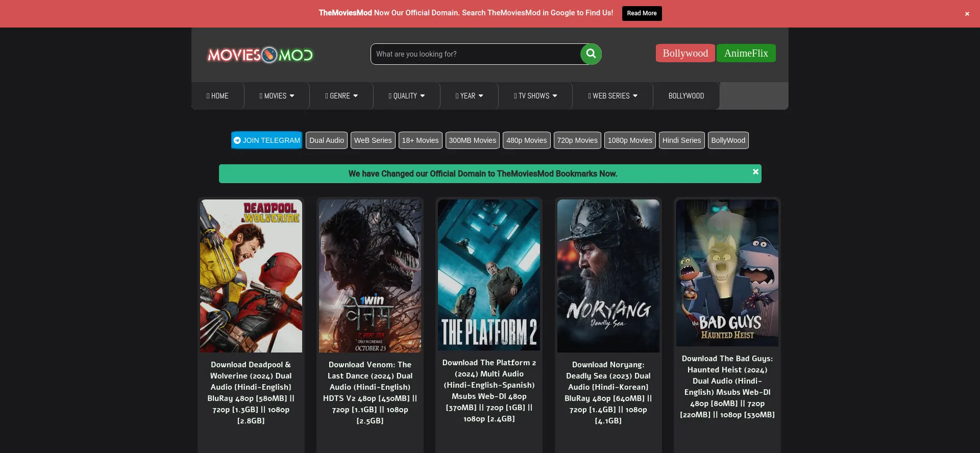 Website screenshot of Themoviesmod.fun