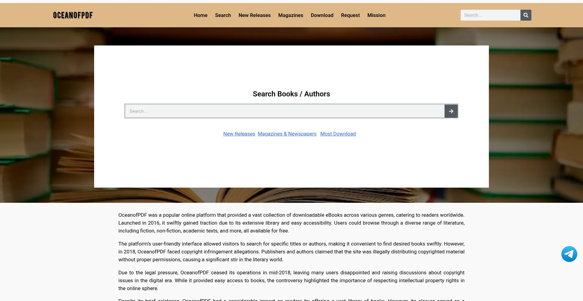 Website screenshot of Theoceanofpdf.com