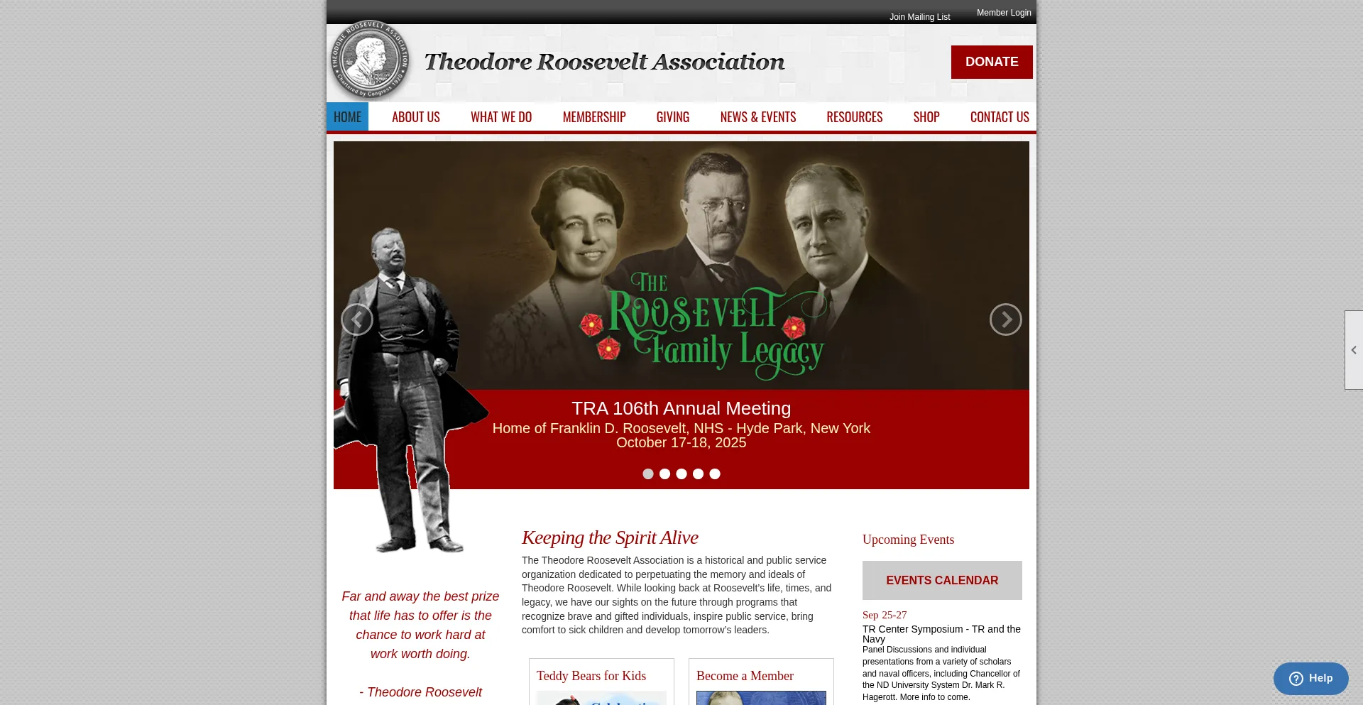 Website screenshot of Theodoreroosevelt.org