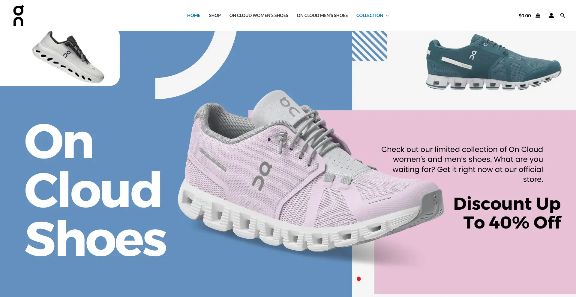 Website screenshot of Theoncloudshoes.com