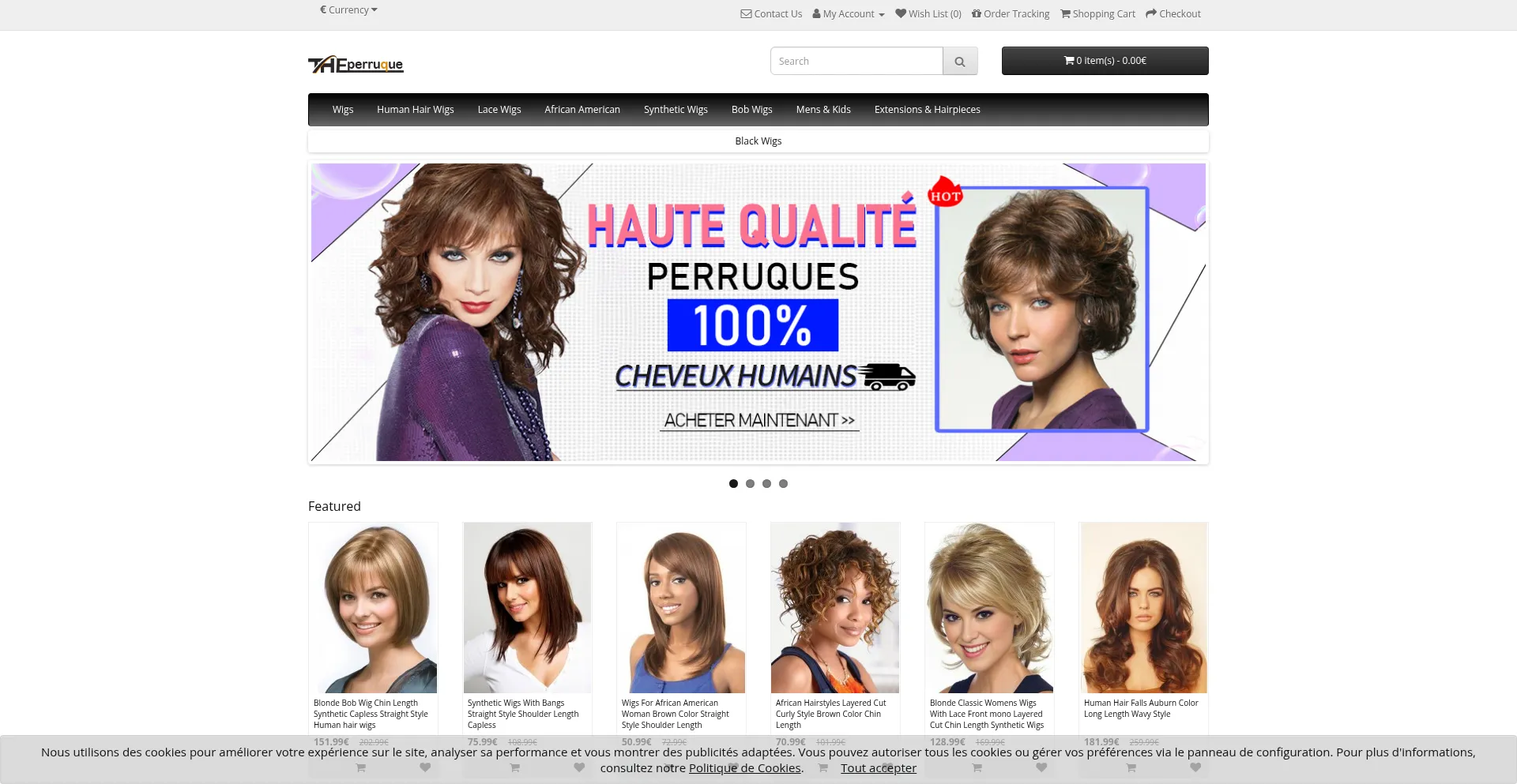 Website screenshot of Theperruque.fr