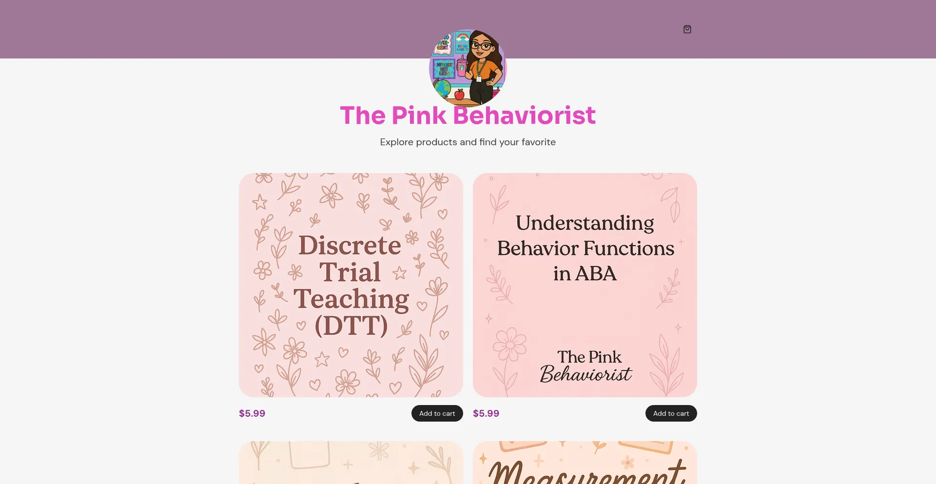 Website screenshot of Thepinkbehaviorist.sellfy.store