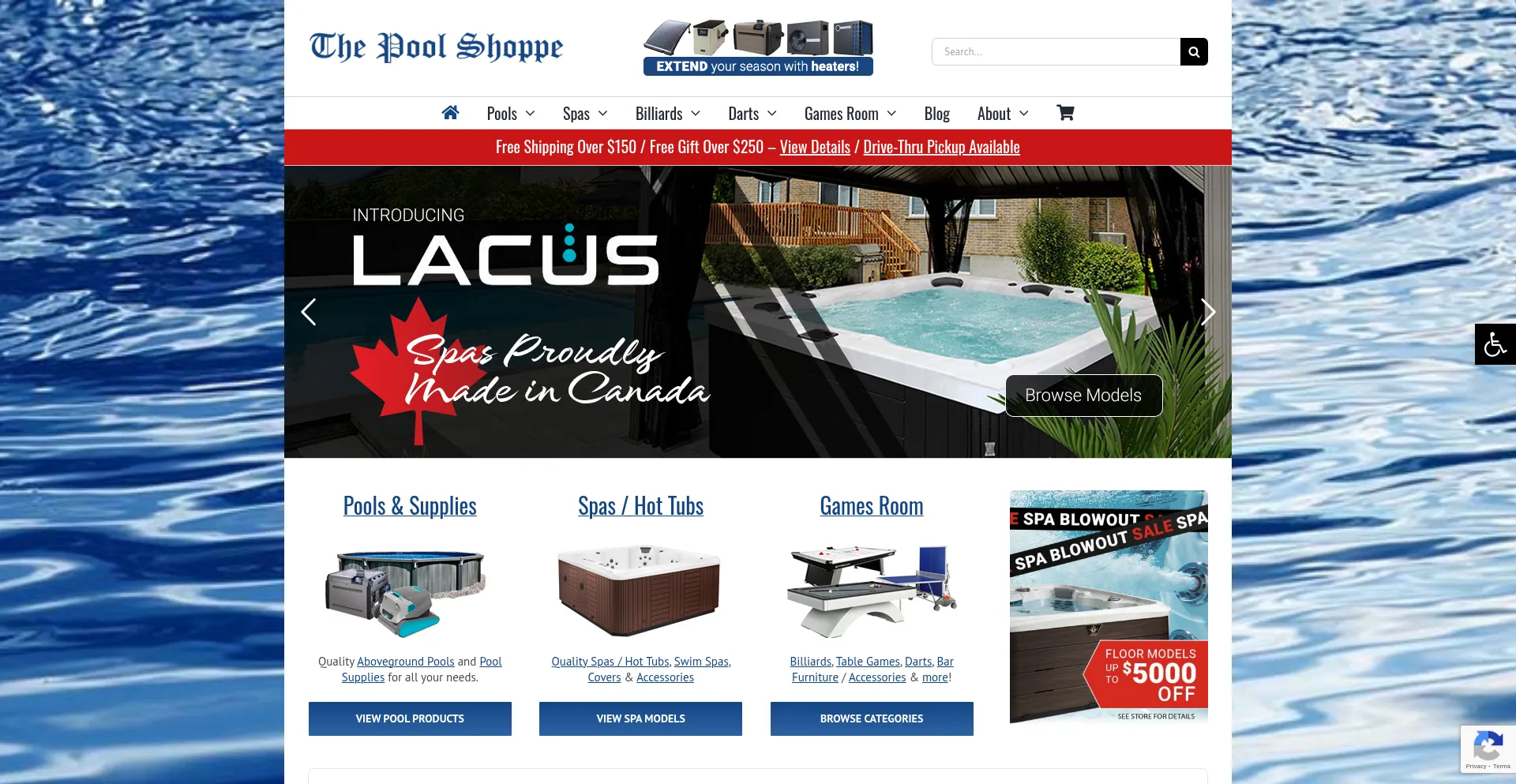 Website screenshot of Thepoolshoppe.ca