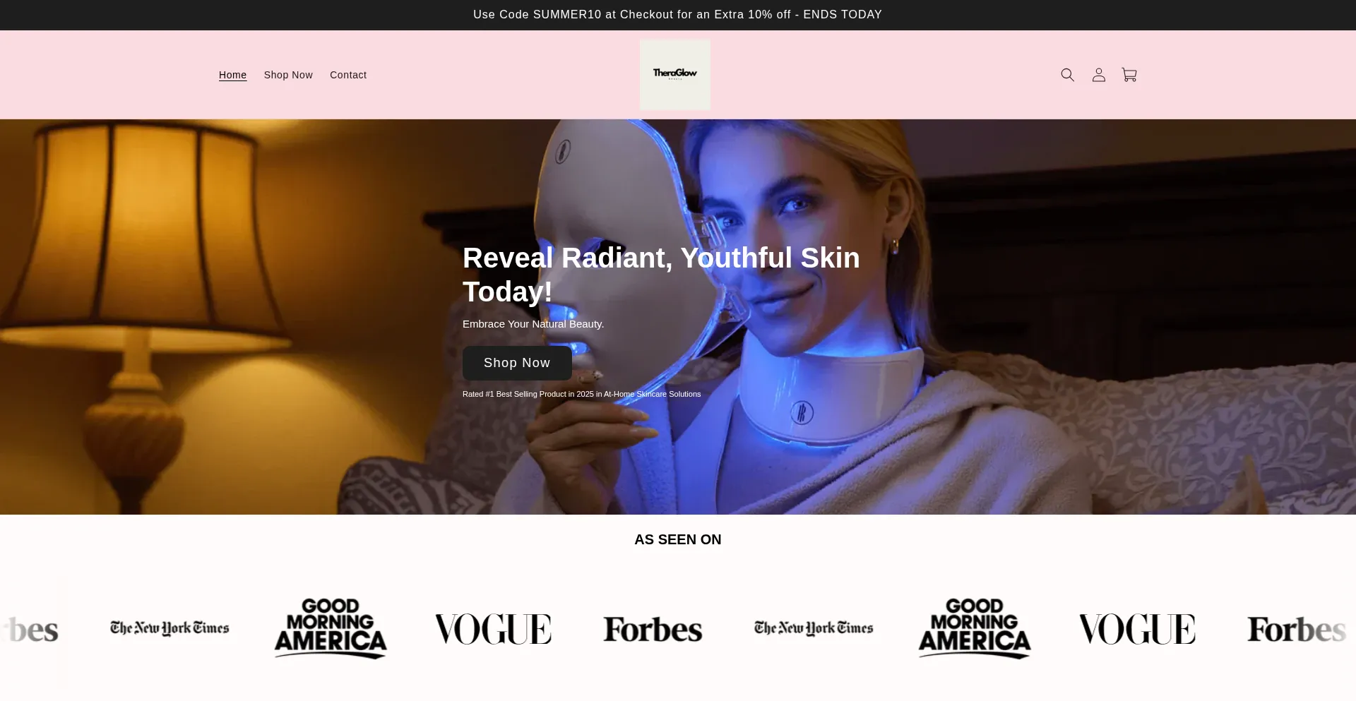 Website screenshot of Theraglowbeauty.myshopify.com