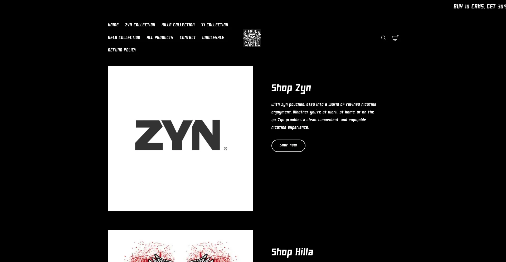 Website screenshot of Thesnuscartel.com