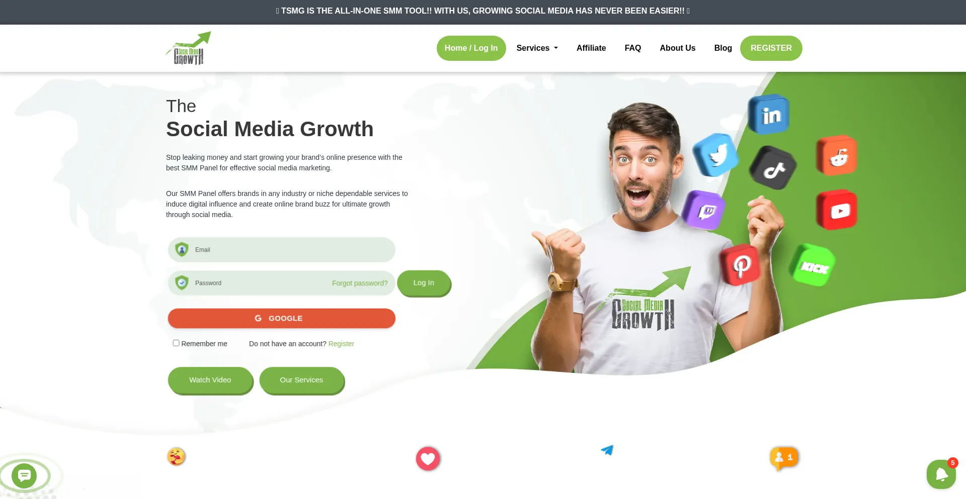 Website screenshot of Thesocialmediagrowth.com