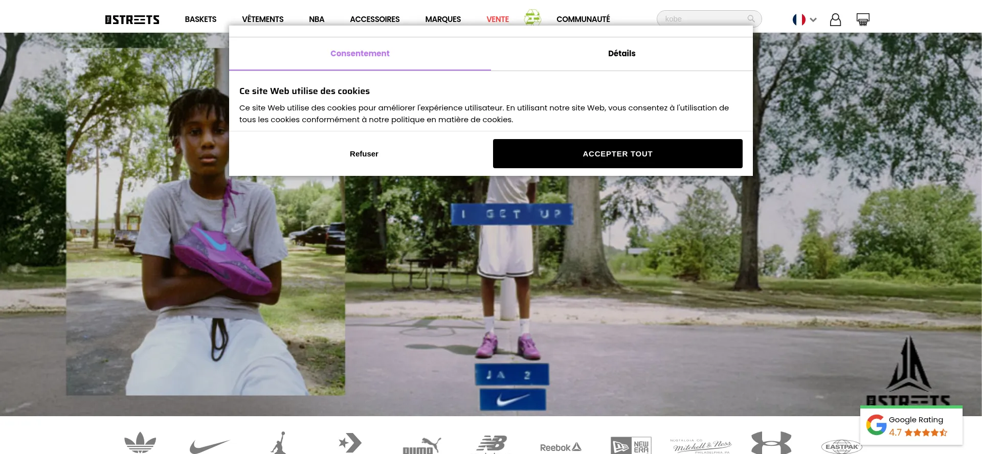 Website screenshot of Thestreets.fr