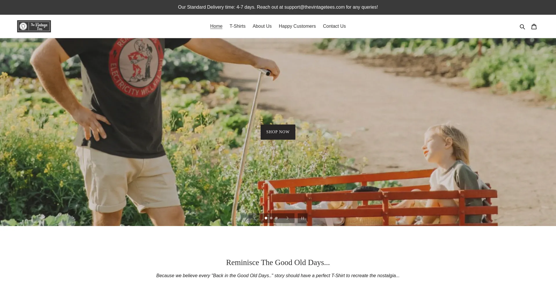 Website screenshot of Thevintagetees.com