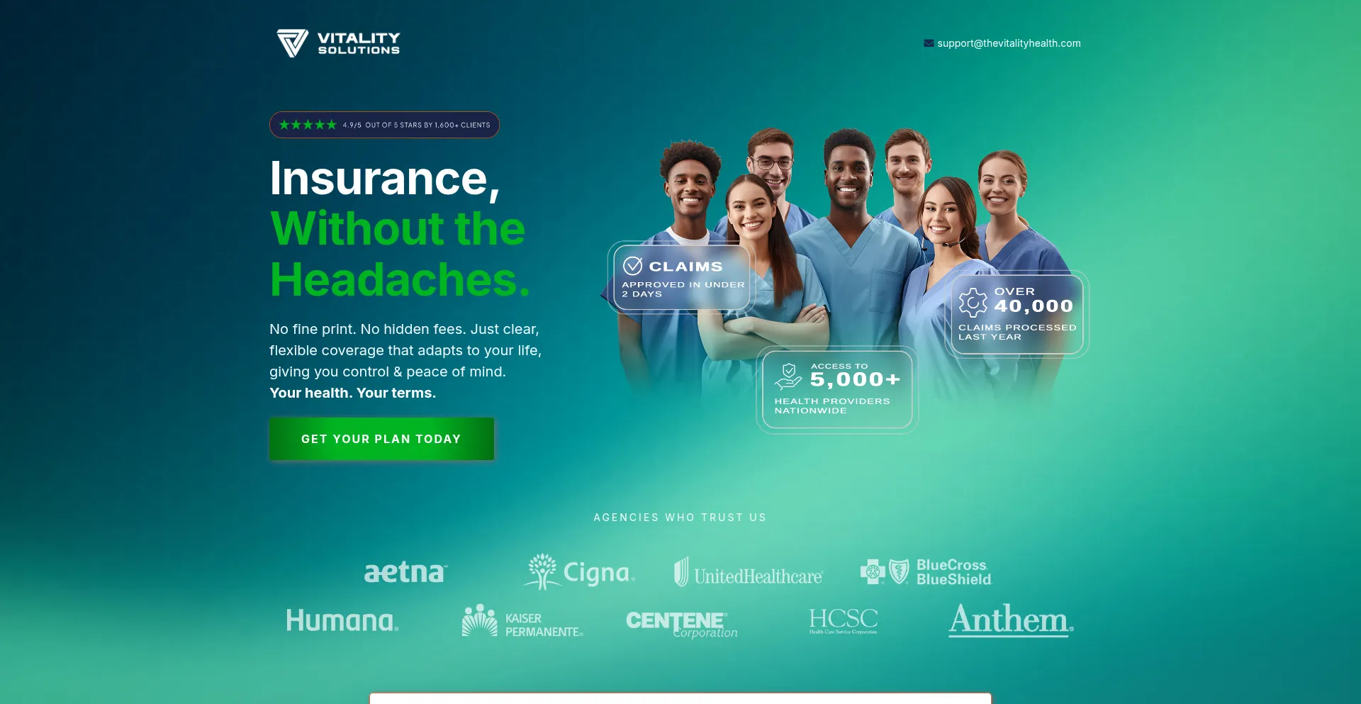 Website screenshot of Thevitalityhealth.com