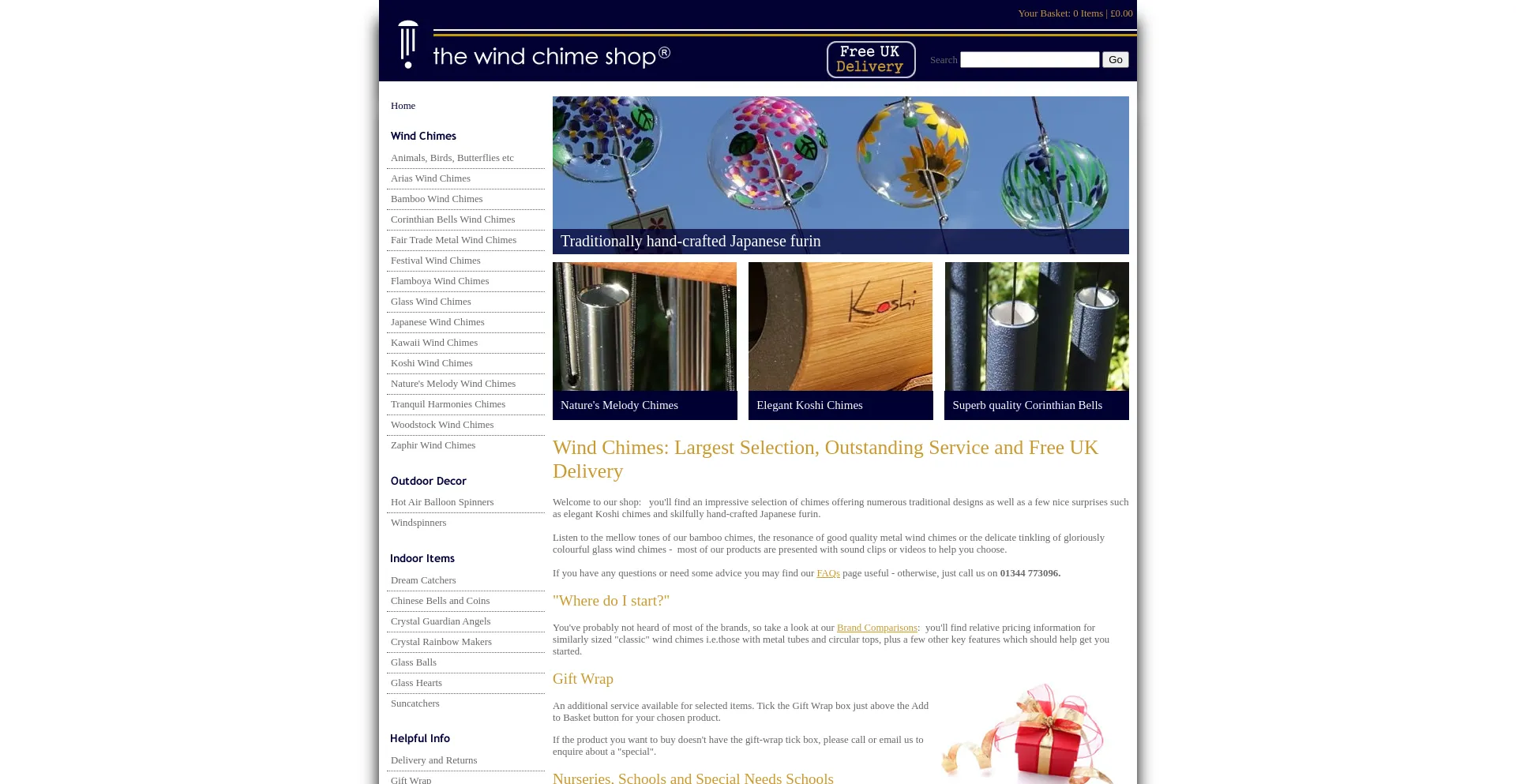 Website screenshot of Thewindchimeshop.co.uk