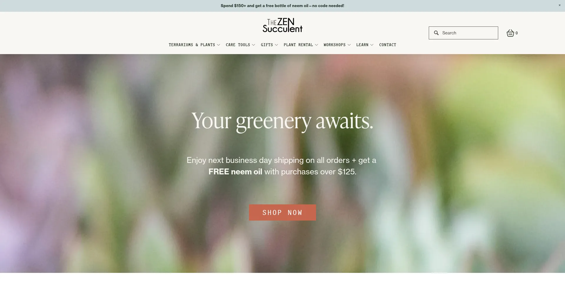 Website screenshot of Thezensucculent.com