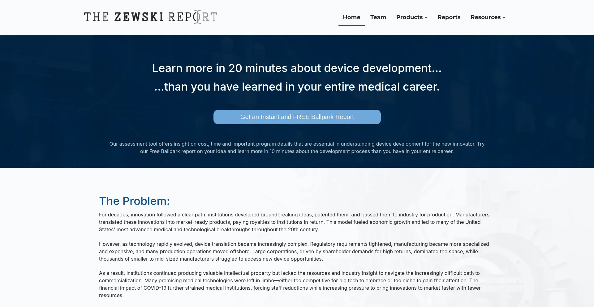 Website screenshot of Thezewskireport.com