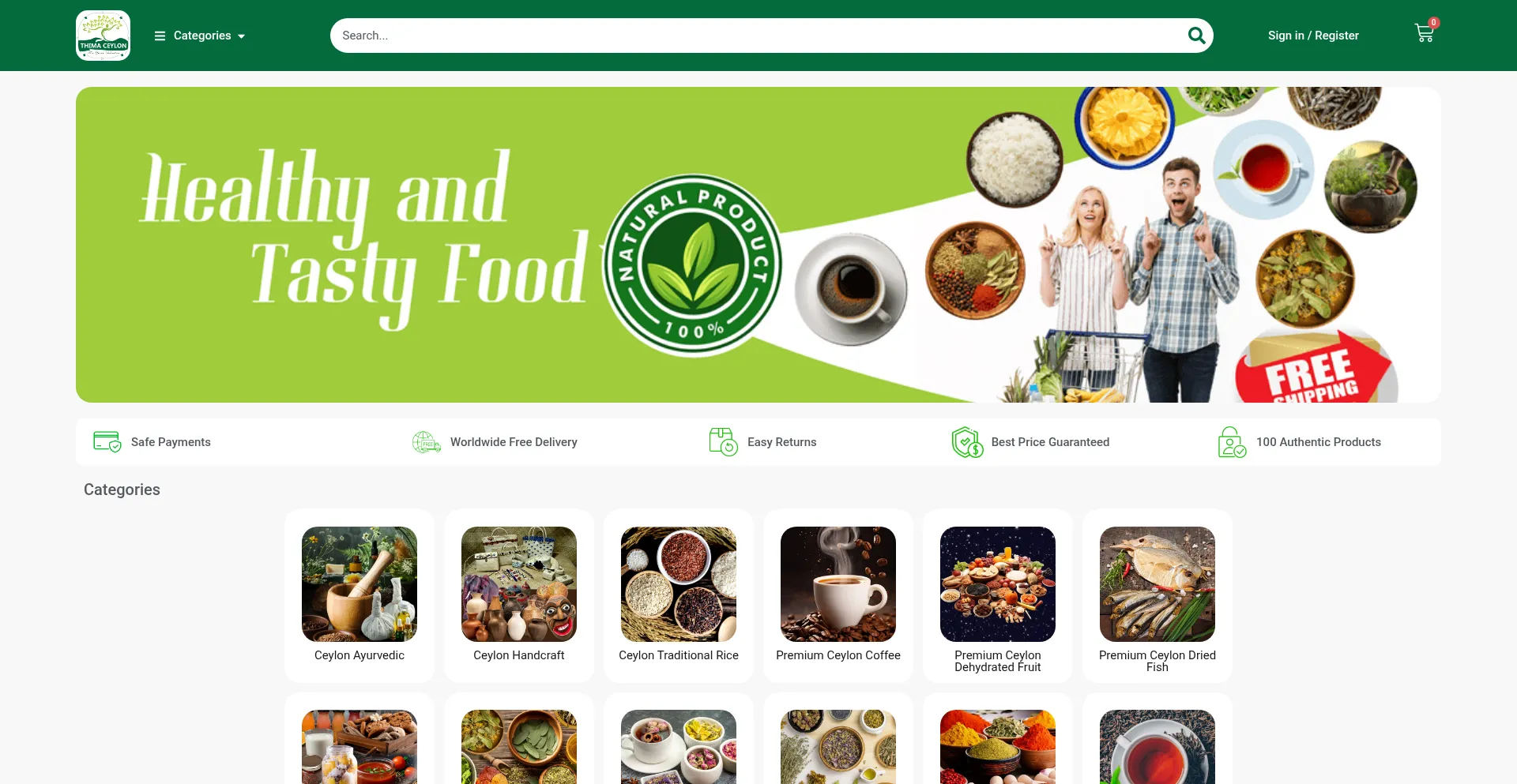 Website screenshot of Thimaceylonselection.com