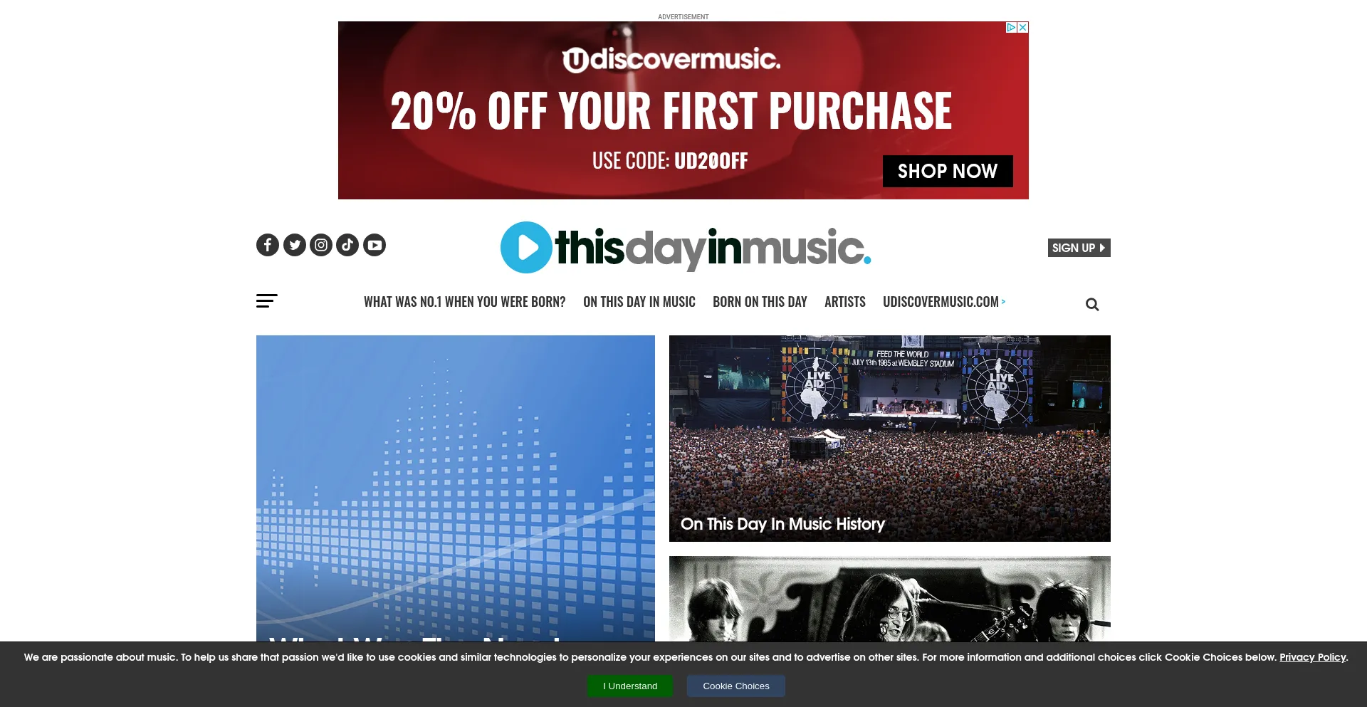 Website screenshot of Thisdayinmusic.com