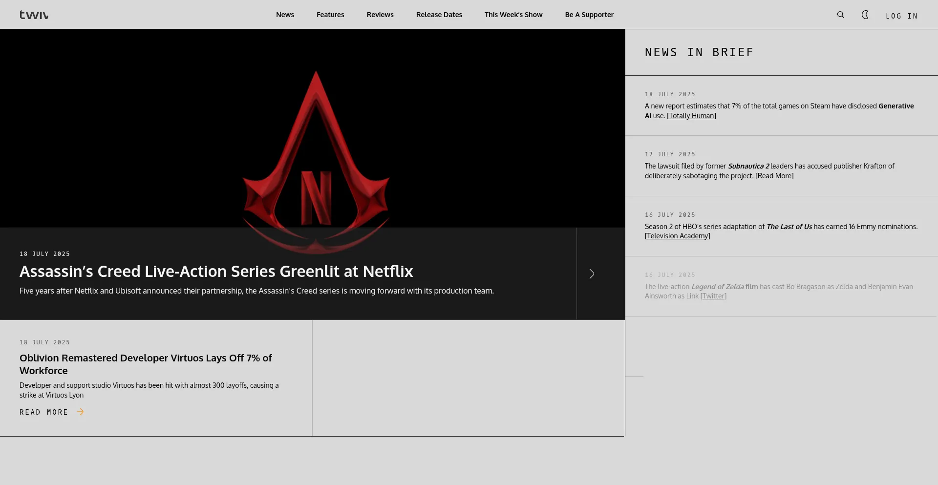 Website screenshot of Thisweekinvideogames.com