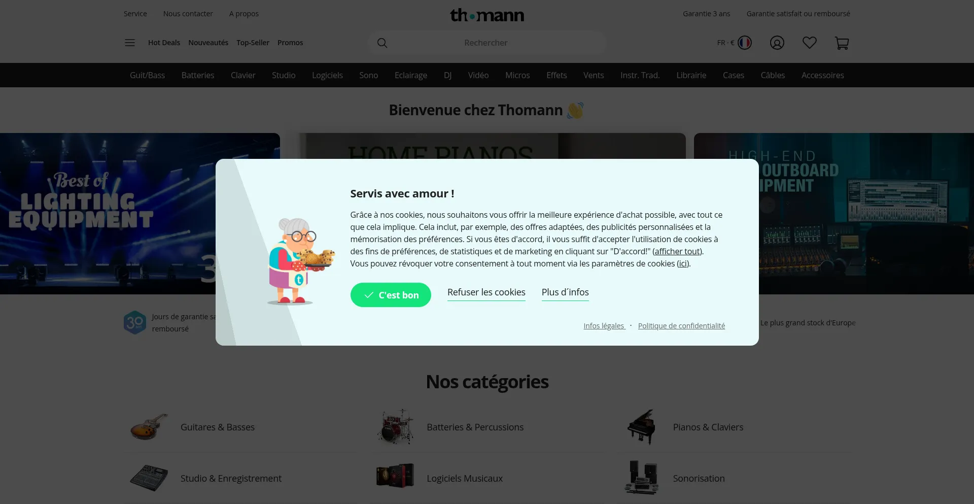 Website screenshot of Thomann.fr