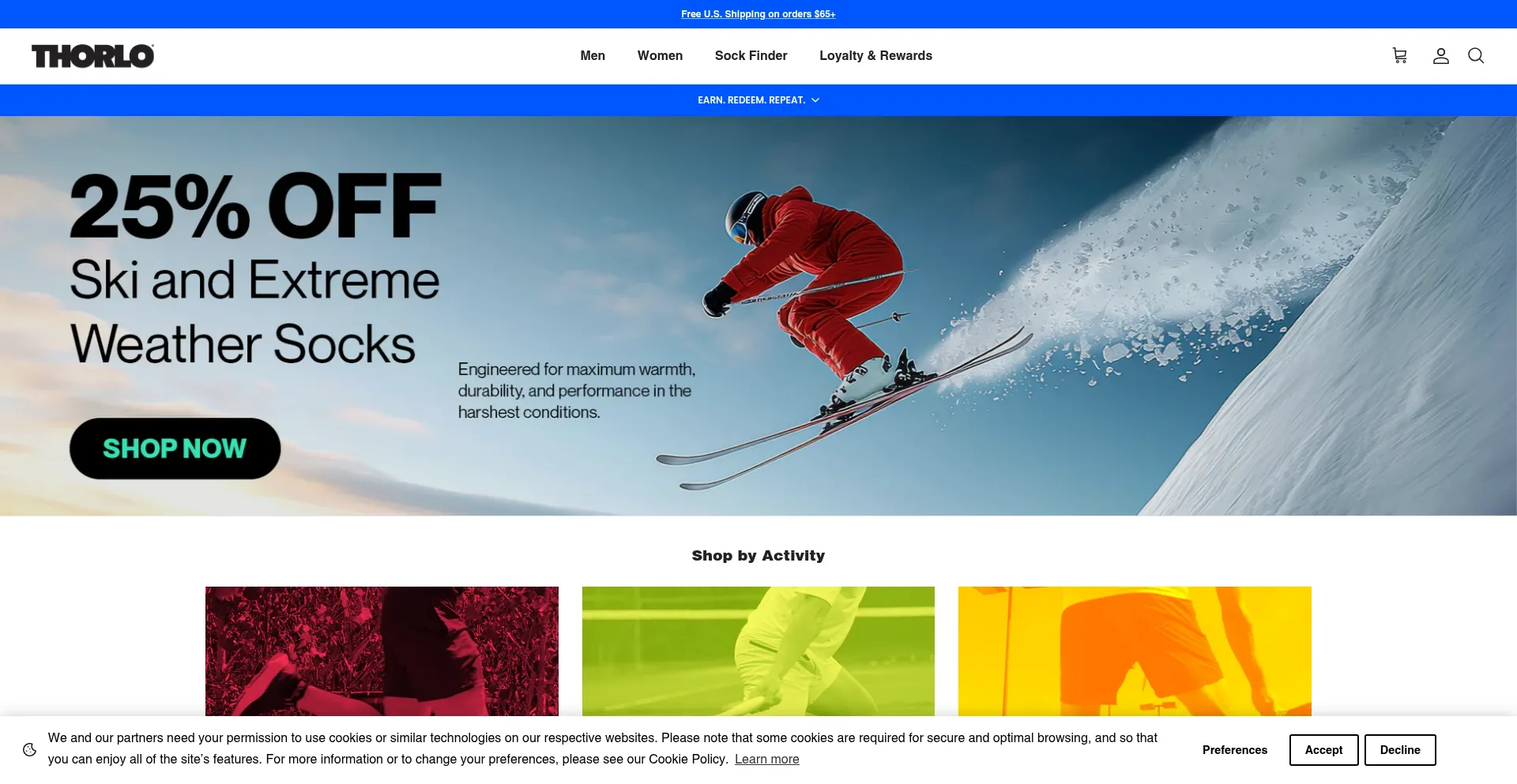 Website screenshot of Thorlo.com