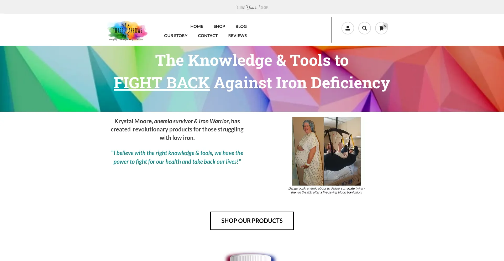 Website screenshot of Threearrowsnutra.com