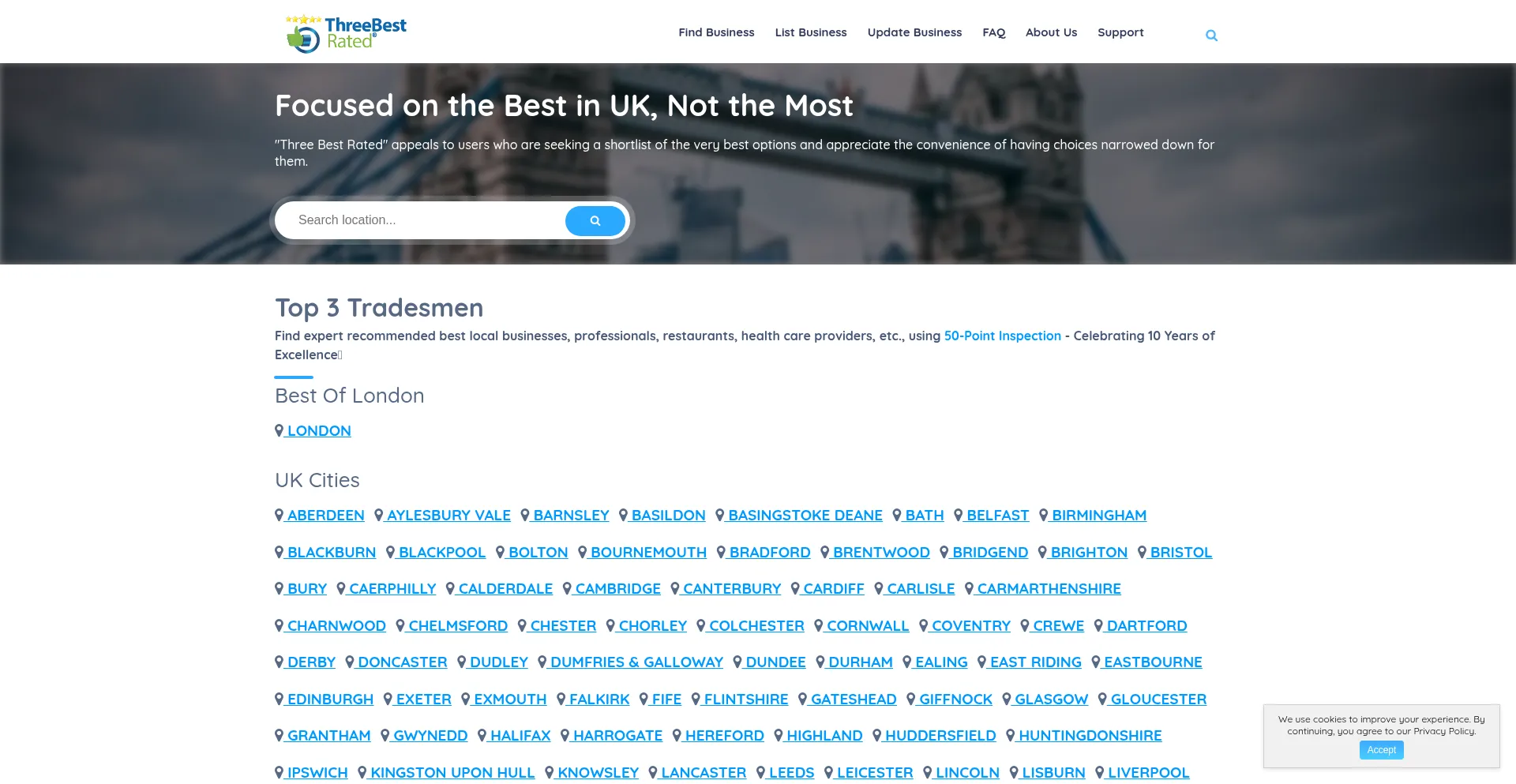 Website screenshot of Threebestrated.co.uk