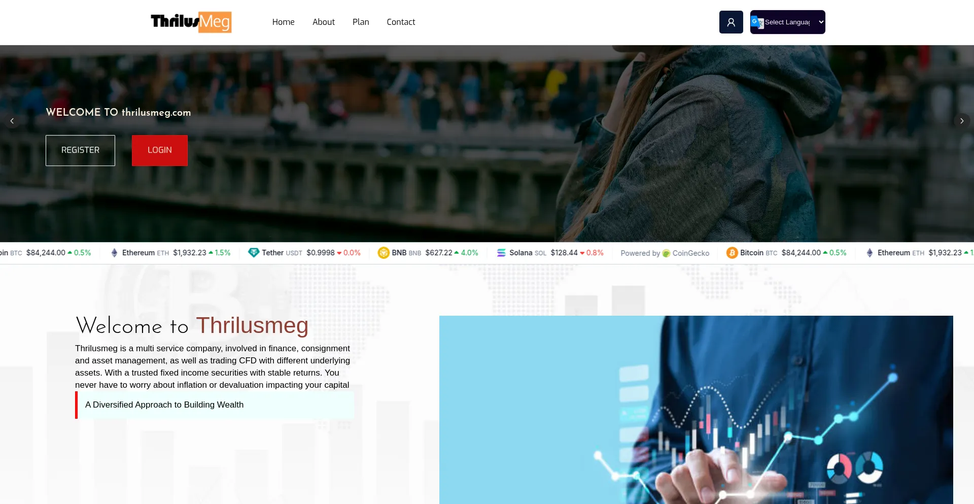Website screenshot of Thrilusmeg.com