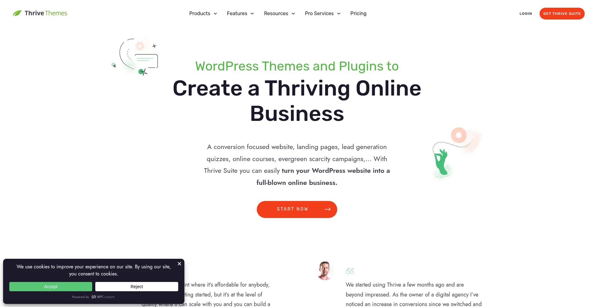 Website screenshot of Thrivethemes.com
