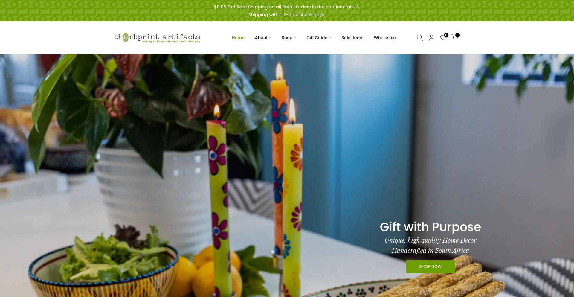 Website screenshot of Thumbprintartifacts.com