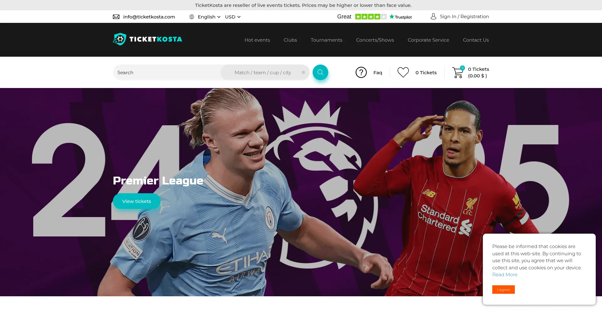 Website screenshot of Ticketkosta.com