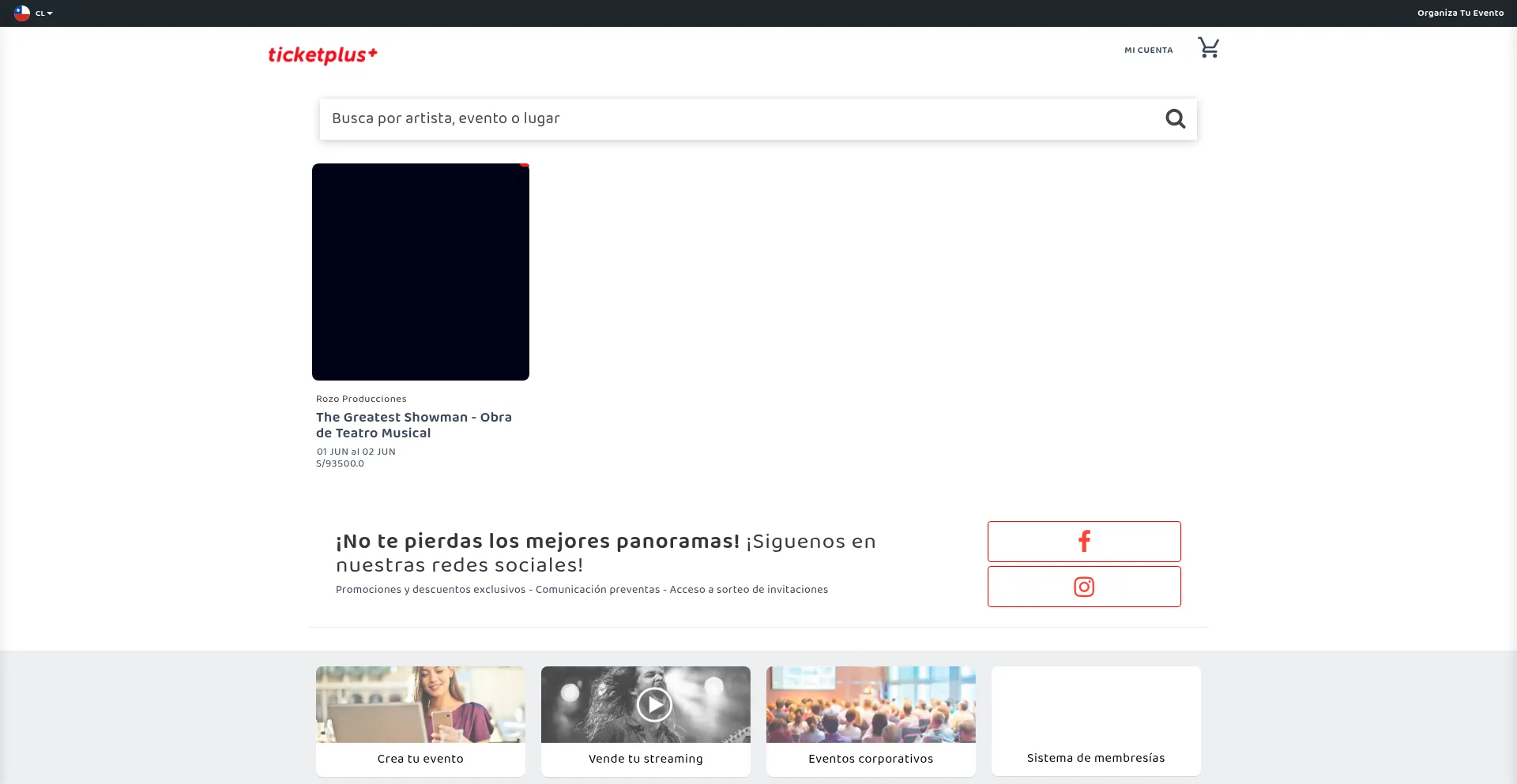 Website screenshot of Ticketplus.com.co
