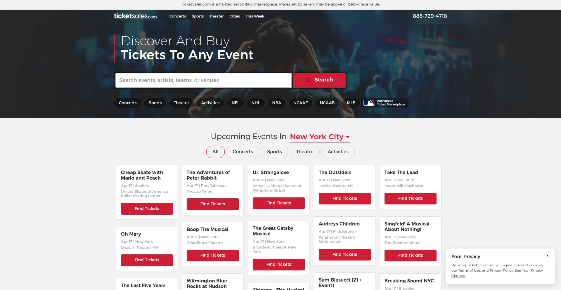 Website screenshot of Ticketssales.com