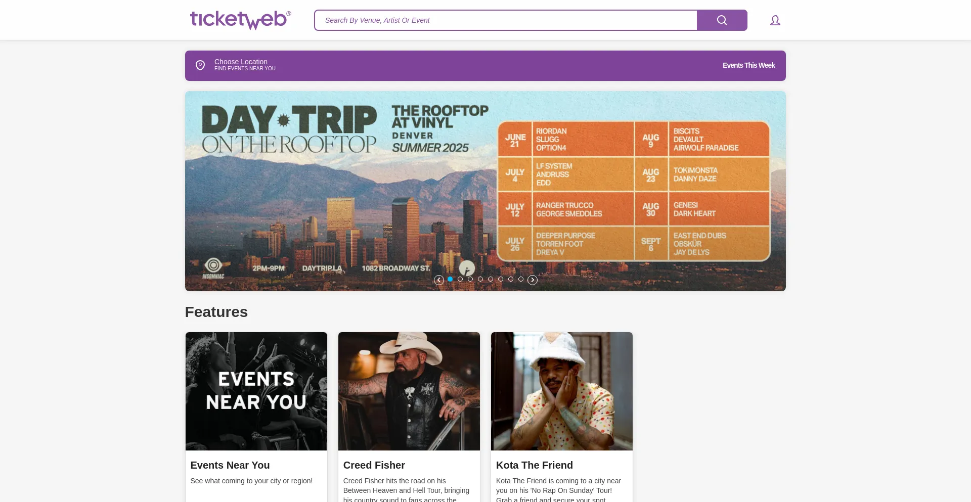 Website screenshot of Ticketweb.com