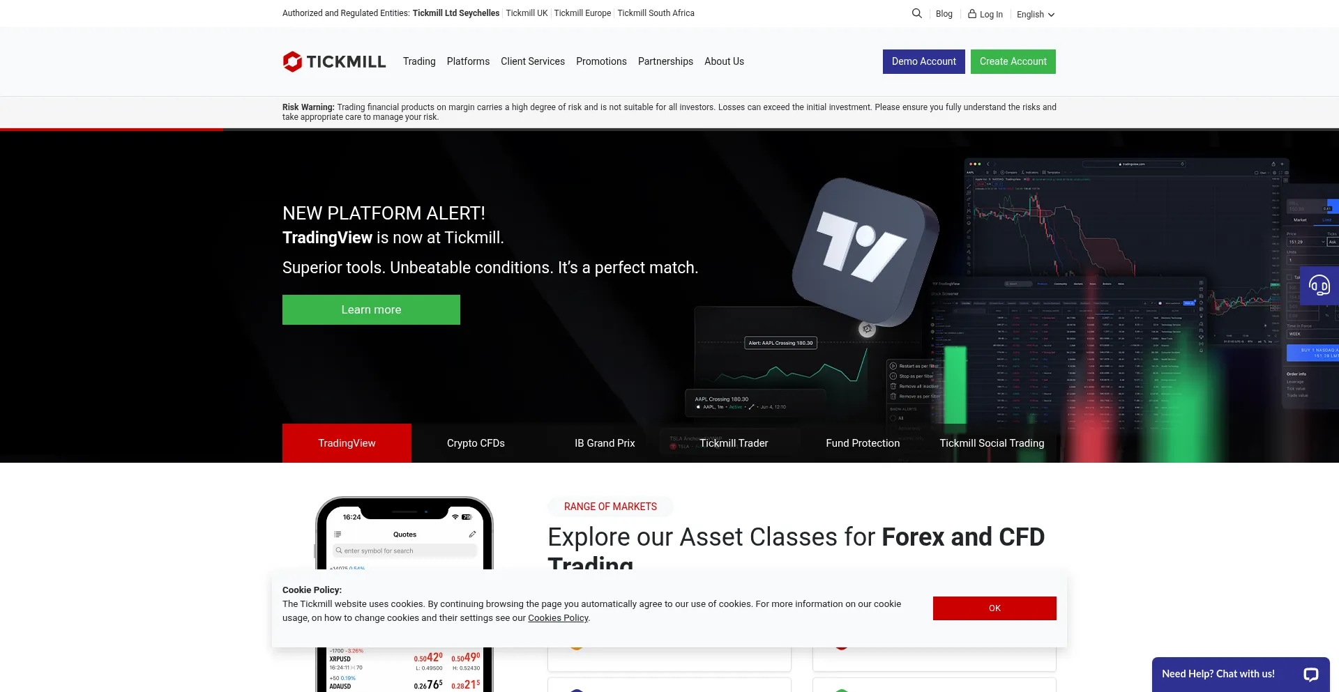 Website screenshot of Tickmill.tech