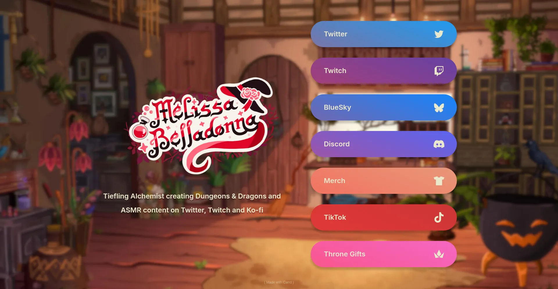 Website screenshot of Tieflingmelissa.carrd.co