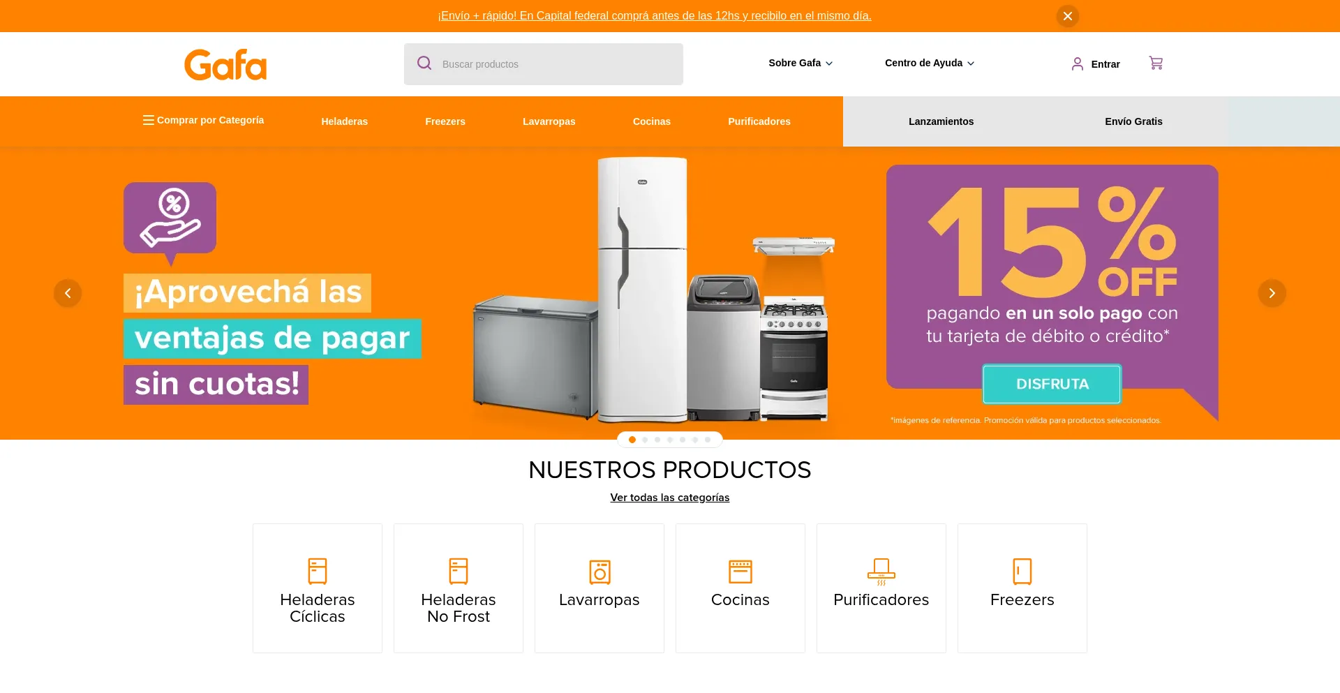Website screenshot of Tienda.gafa.com.ar