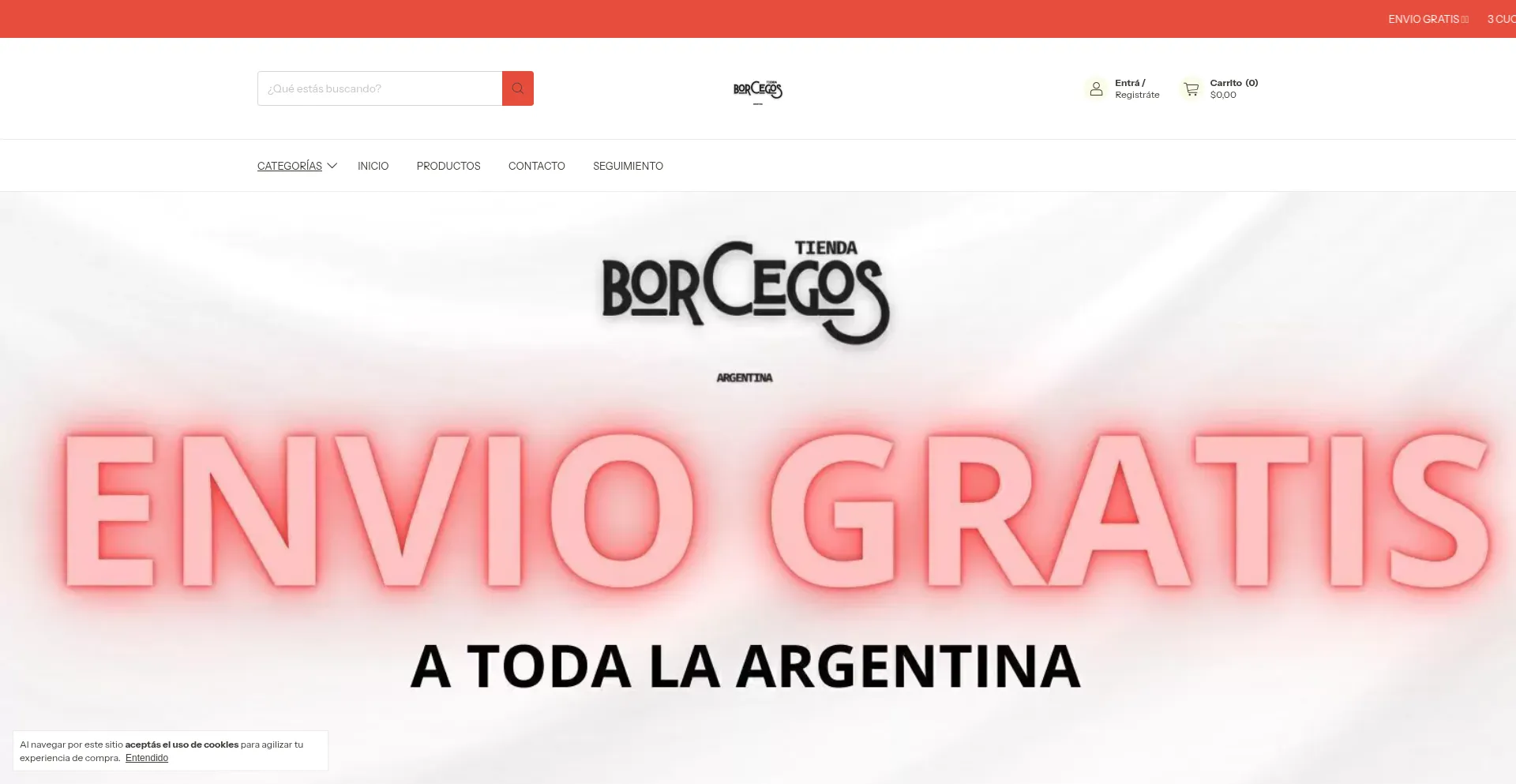 Website screenshot of Tiendaborcegosargentina.mitiendanube.com